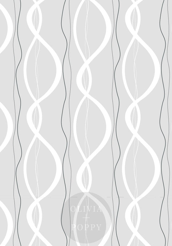 Ribbons + Chains Paste The Wall (Traditional Vinyl) / Grey White Black Wallpaper