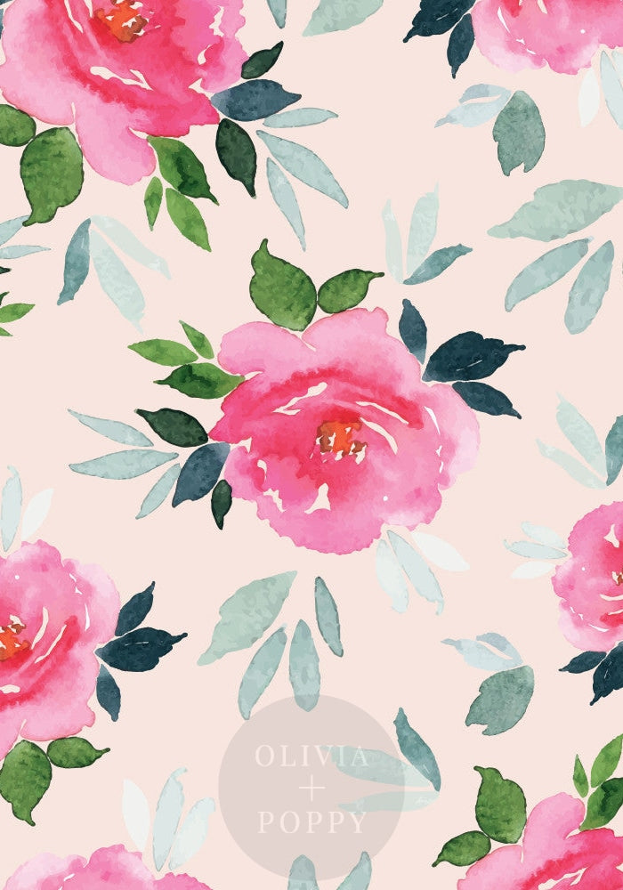 Simoney Peonies Wallpaper Paste The Wall (Traditional Vinyl) / Blush + Pink