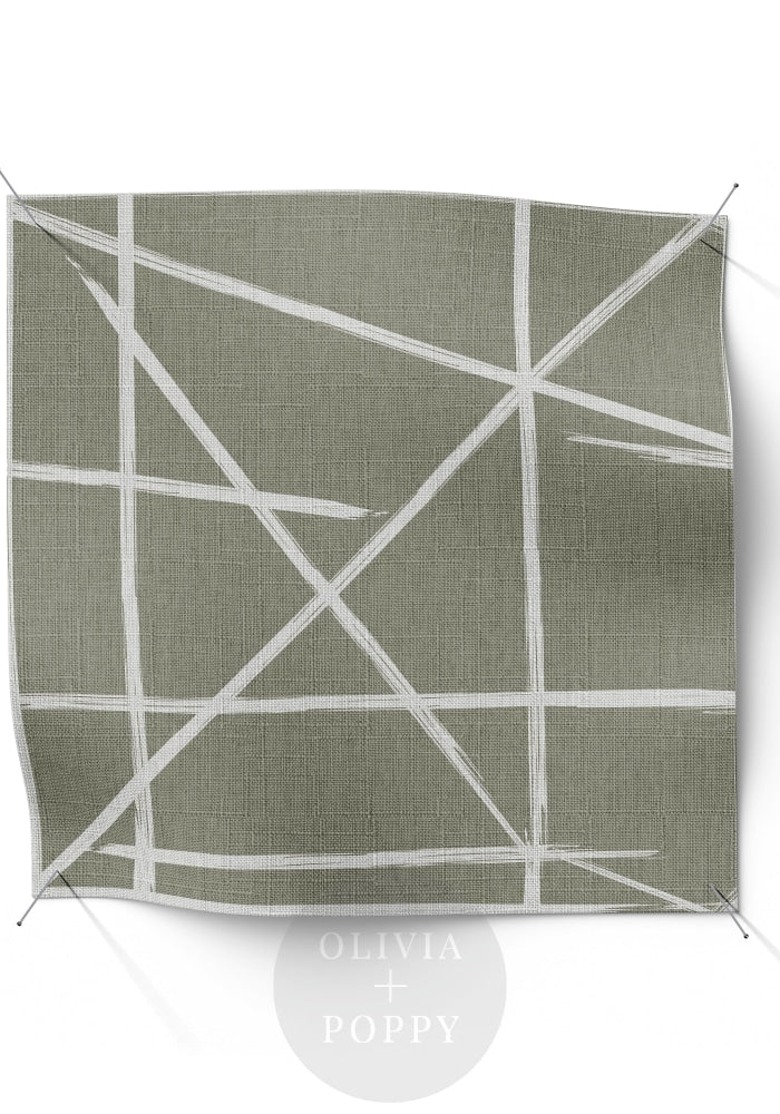 Square Lines Fabric Olive + Cool Grey / Yard