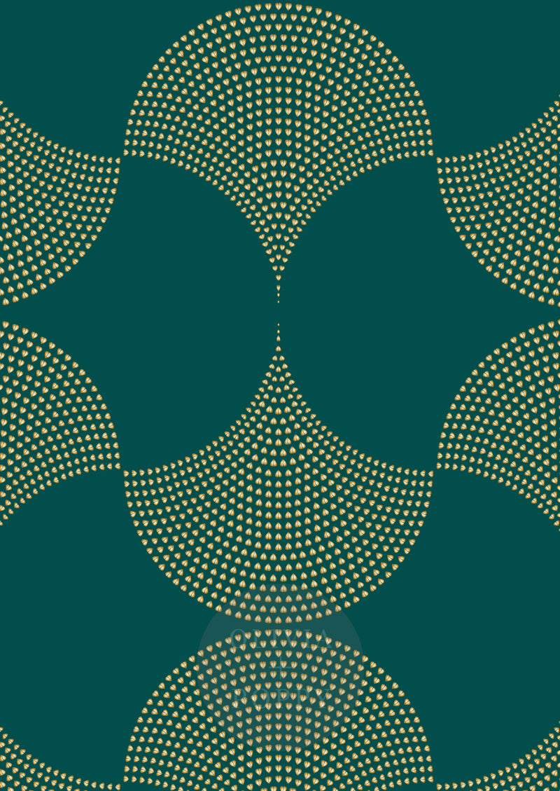 Art Deco Wallpaper Paste The Wall (Traditional Vinyl) / Hunter Green + Gold