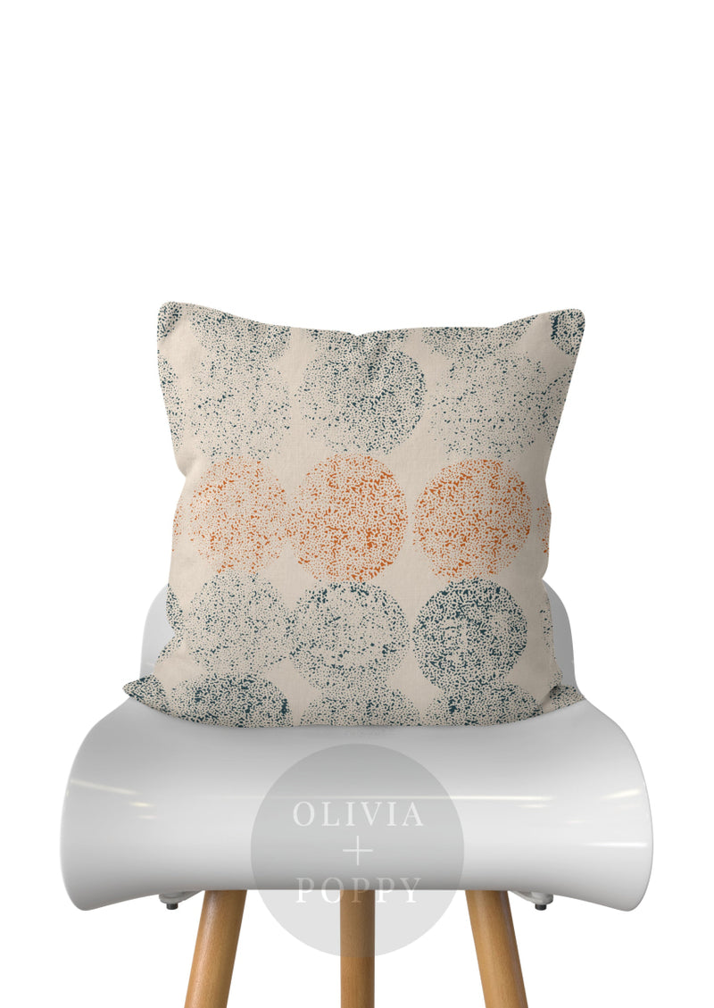 Dotted Line Pillow Blue + Orange / 18 X 90% Feather 10% Down Insert Fabric