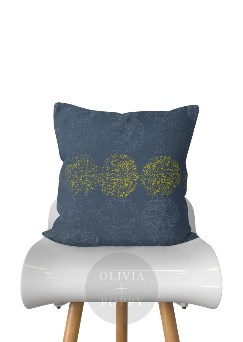 Dotted Line Pillow Blues + Yellow / 18 X 90% Feather 10% Down Insert Fabric