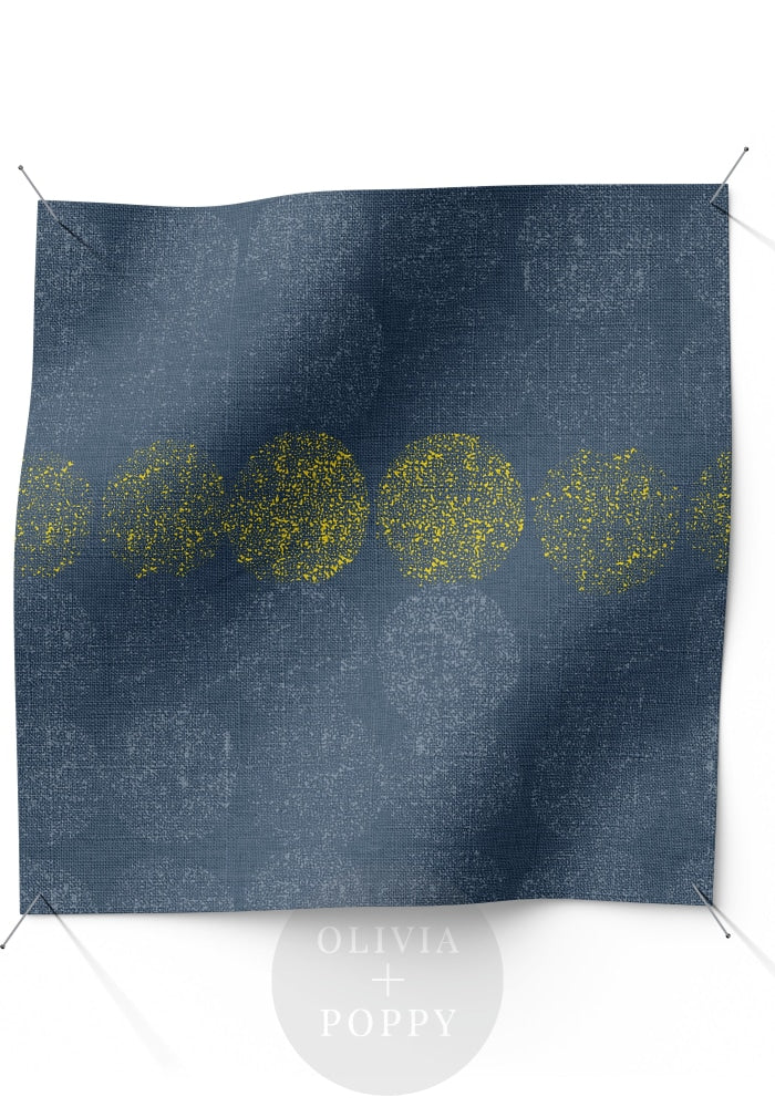 Dotted Lines Fabric Blue + Yellow / Yard