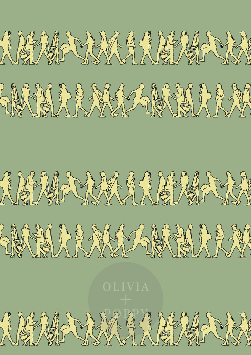 Downtown Green Tea + Canary Yellow / Paste The Wall (Traditional Vinyl) Wallpaper