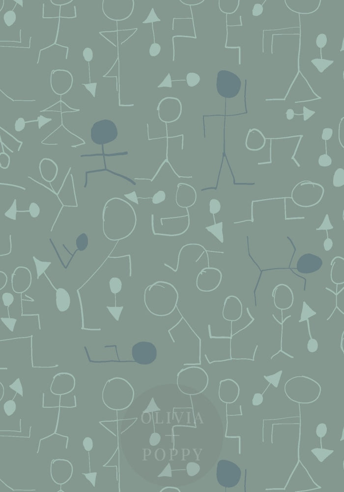 Find Your Center Sage + Bluestone / Paste The Wall (Traditional Vinyl) Wallpaper