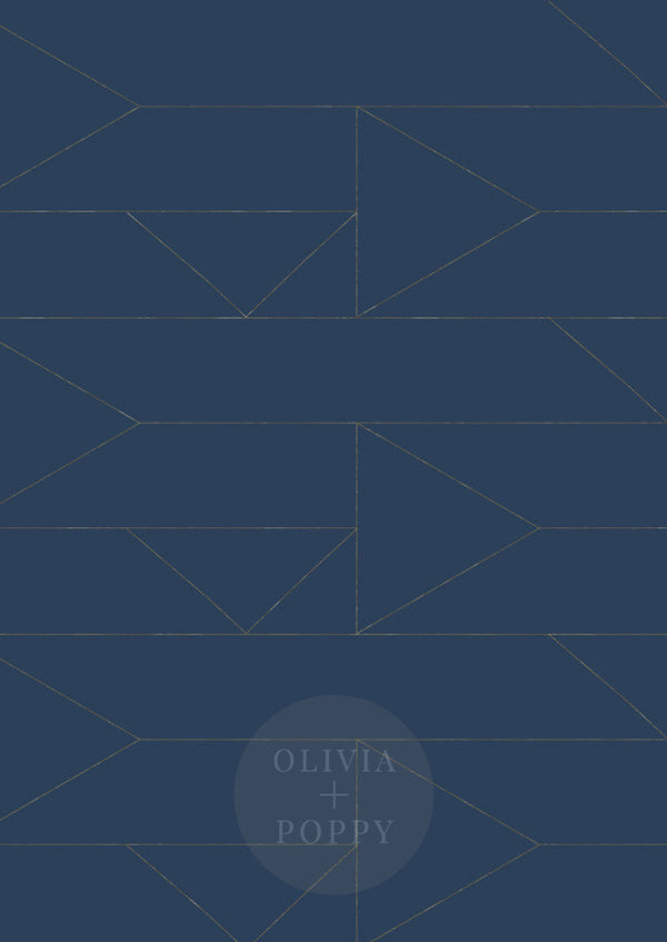 Flagged Wallpaper Sample Paste The Wall (Traditional Vinyl) / Blue Italian + Gold Leaf