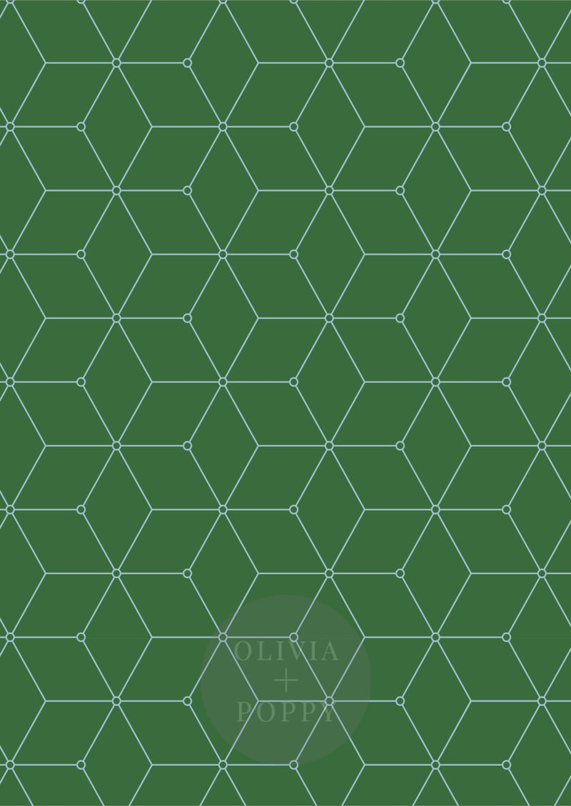 Geo Hex Wallpaper Paste The Wall (Traditional Vinyl) / Forest Green + Sky Blue