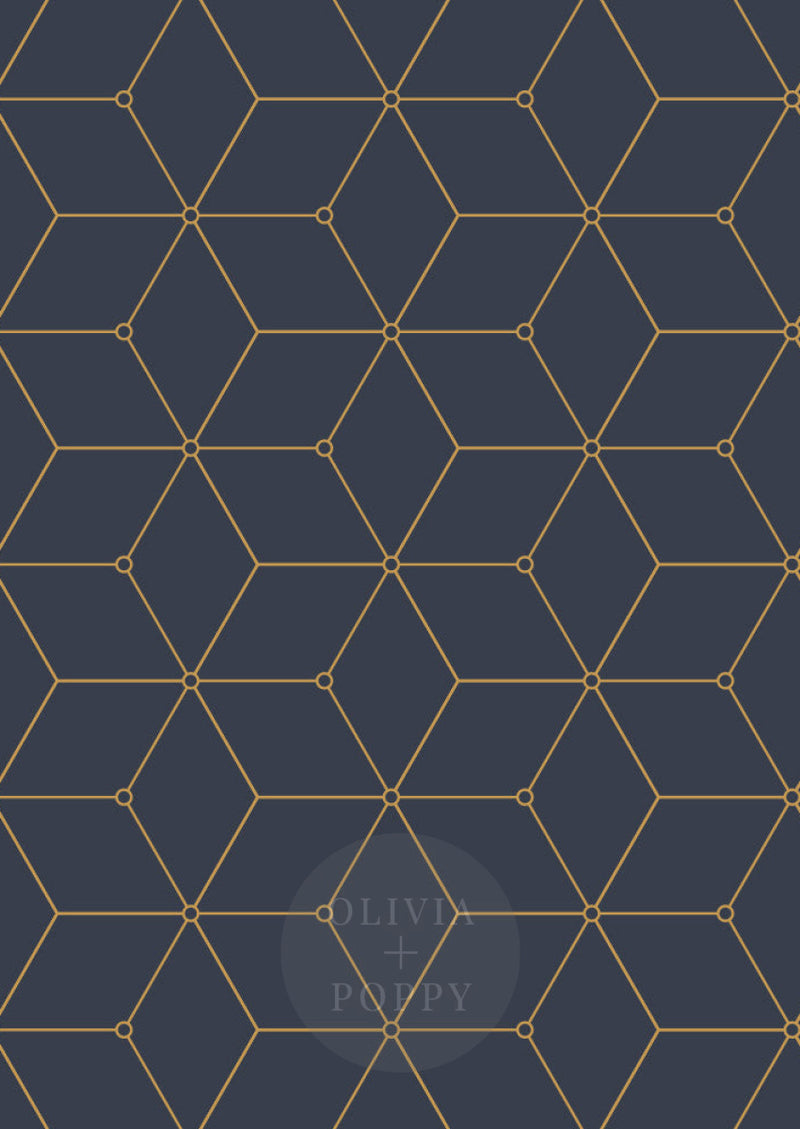 Geo Hex Wallpaper Paste The Wall (Traditional Vinyl) / Navy + Gold
