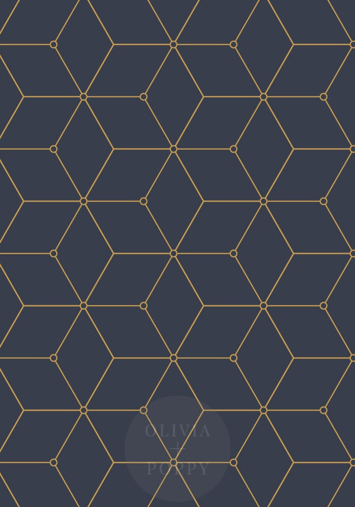 Geo Hex Wallpaper Paste The Wall (Traditional Vinyl) / Navy + Gold