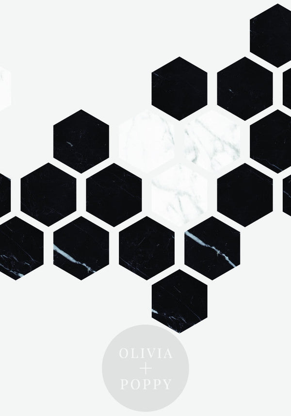 Hexagon Pattern Wall Mural 8 Ft X 12 / Black + White Paste The (Traditional Vinyl) Wallpaper