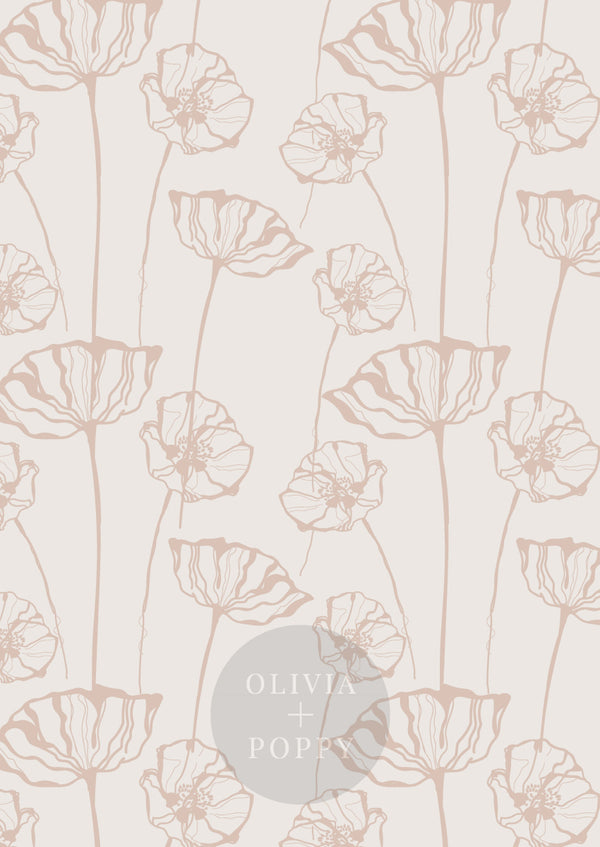 Poppy Sketch Wallpaper Paste The Wall (Traditional Vinyl) / Birch Brown