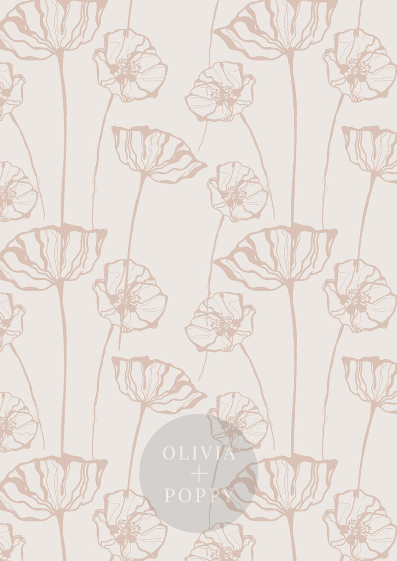 Poppy Sketch Wallpaper Paste The Wall (Traditional Vinyl) / Birch Brown