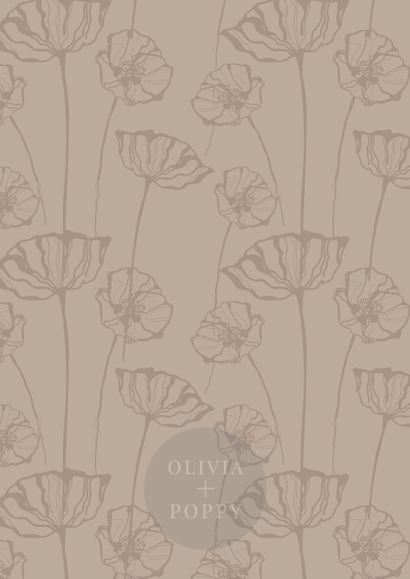 Poppy Sketch Wallpaper Paste The Wall (Traditional Vinyl) / Dark Brown Duet