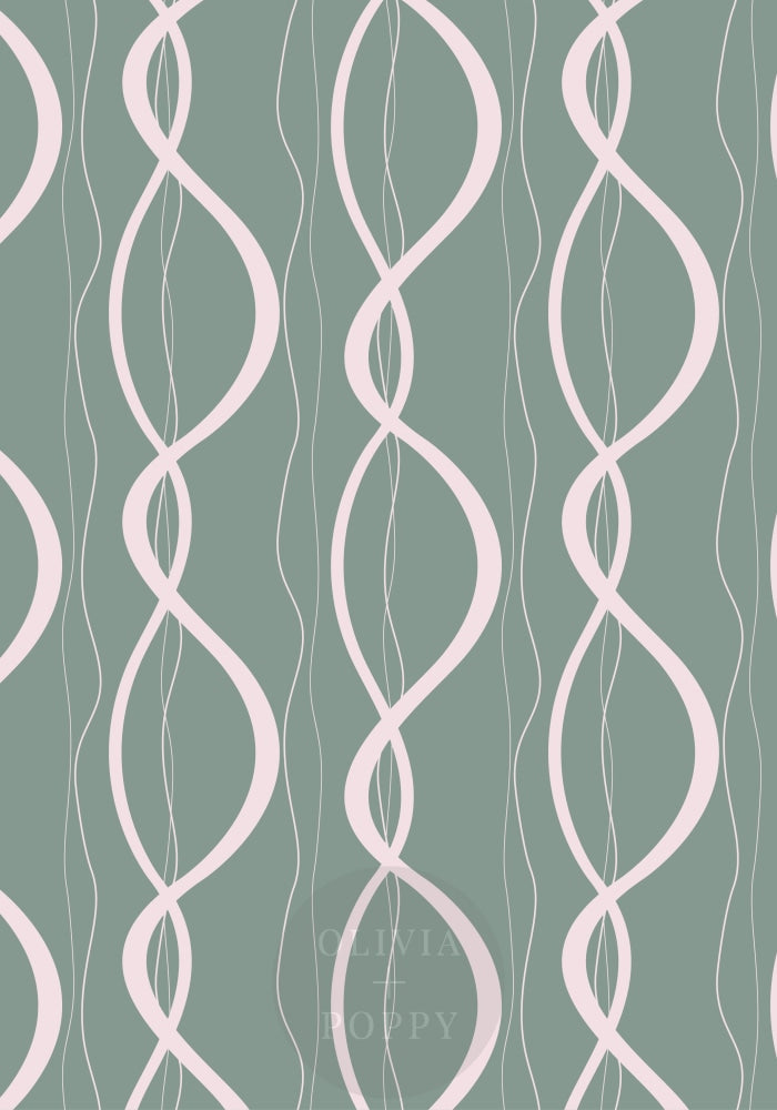Ribbons + Chains Paste The Wall (Traditional Vinyl) / Sage Primrose Pink Wallpaper