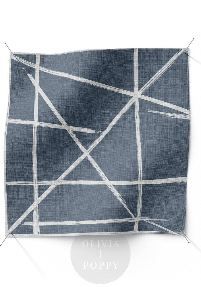 Square Lines Fabric Icy Blue + Cool Grey / Yard