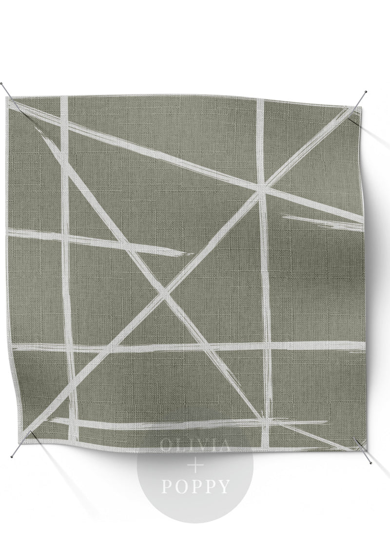 Square Lines Fabric Olive + Cool Grey / Yard