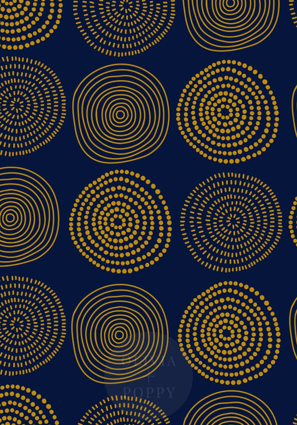 Tree Ring Wallpaper Eco-Friendly (Traditional) / Navy + Gold