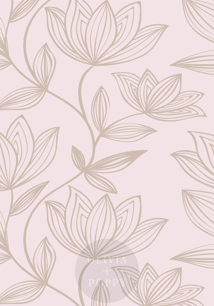 Wild Magnolia Wallpaper Paste The Wall (Traditional Vinyl) / Primrose Pink + Warm Grey