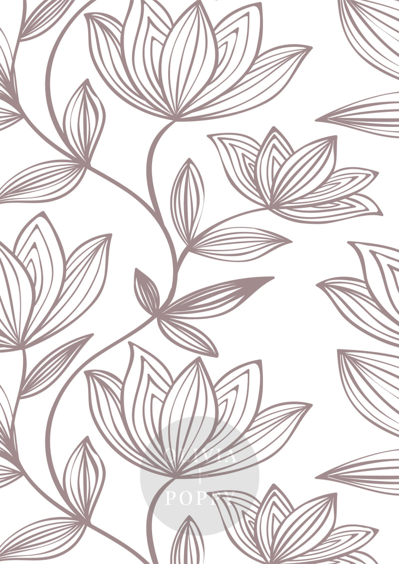 Wild Magnolia Wallpaper Paste The Wall (Traditional Vinyl) / White + Dusty Purple